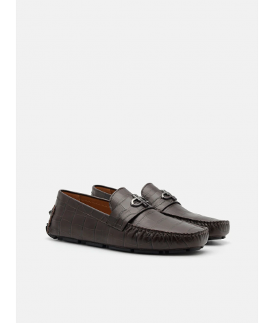 PEDRO Icon Croc-Embossed Leather Driving Shoes